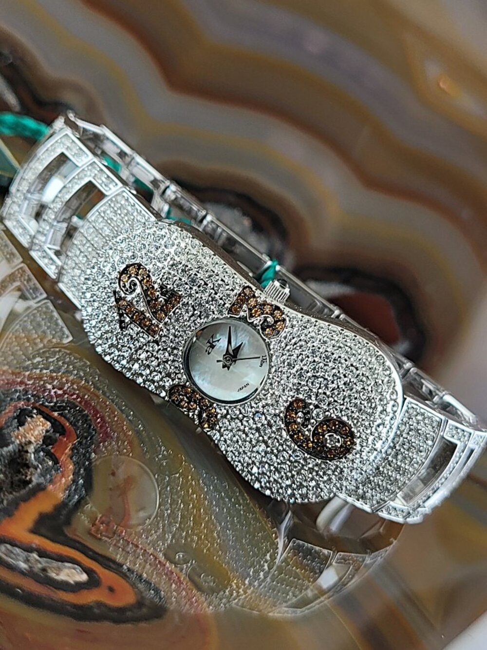 New ADEE KAYE Silver Swarovski Crystal Watch Red Carpet Statement Watch